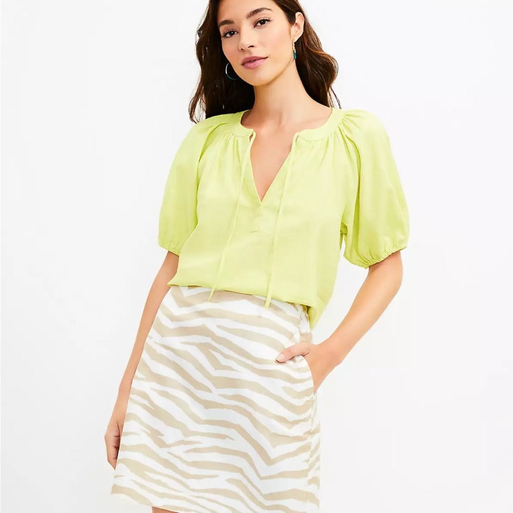 LOFT Tie Neck Puff Sleeve Top